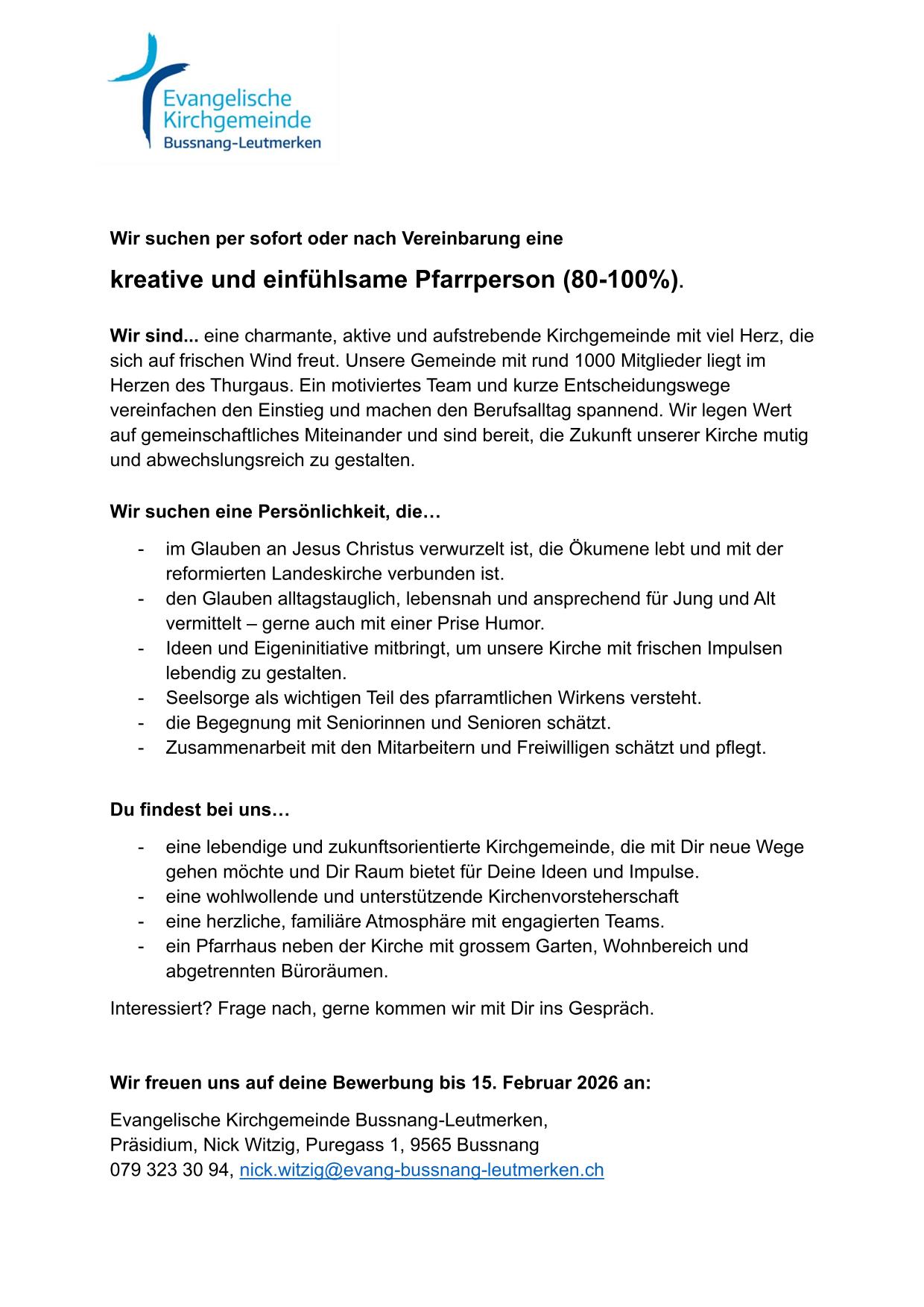 Inserat Bussnang Leutmerken Pfarrperson 1